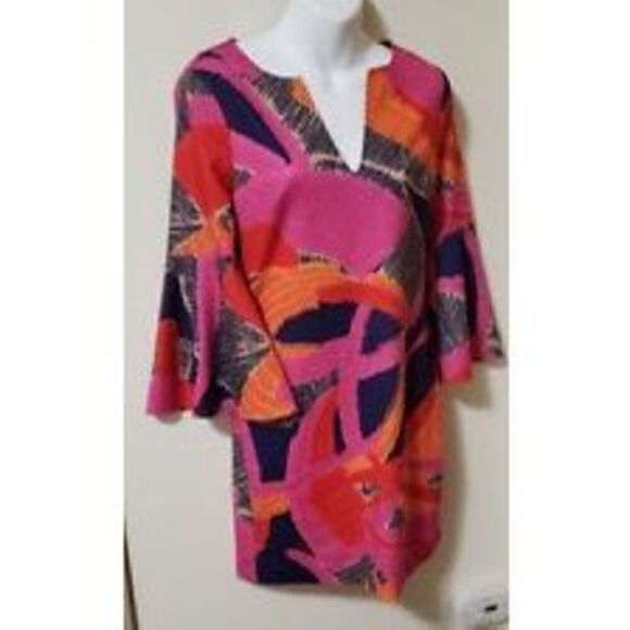Trina Turk Women’s Size Small Bell Sleeve Mini Dress Multicolor Abstract Art - Picture 1 of 8